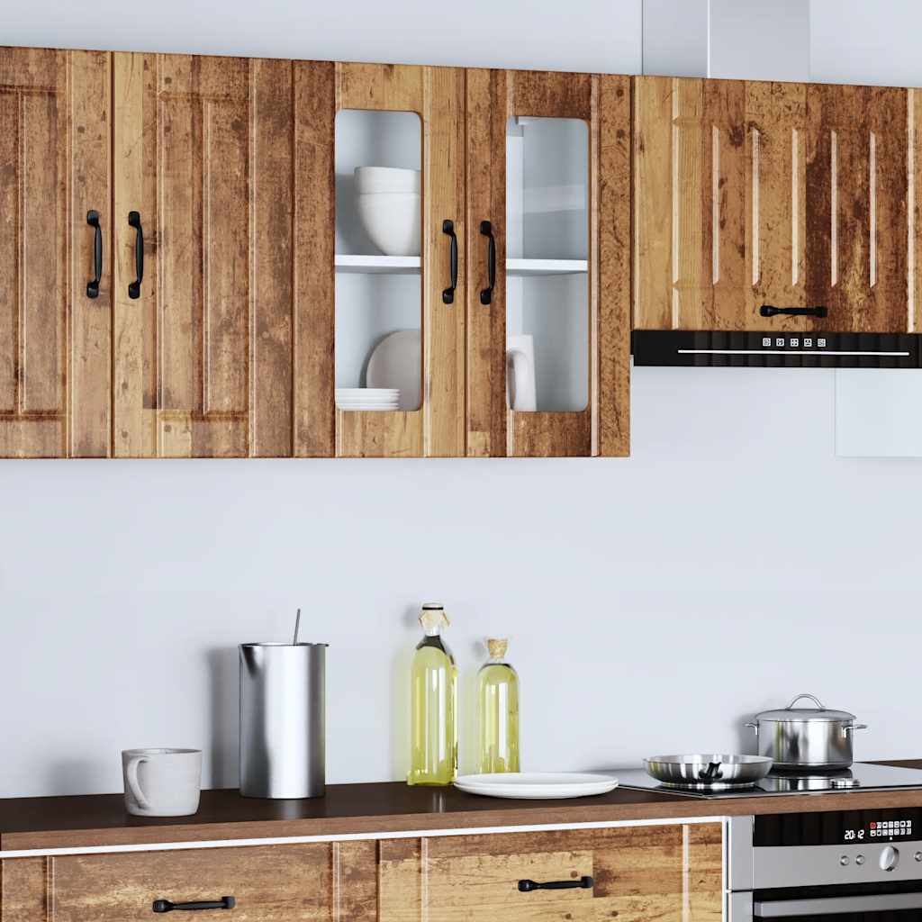 vidaXL Kitchen Wall Cabinet with Glass Door Lucca Old Wood Engineered Wood 4