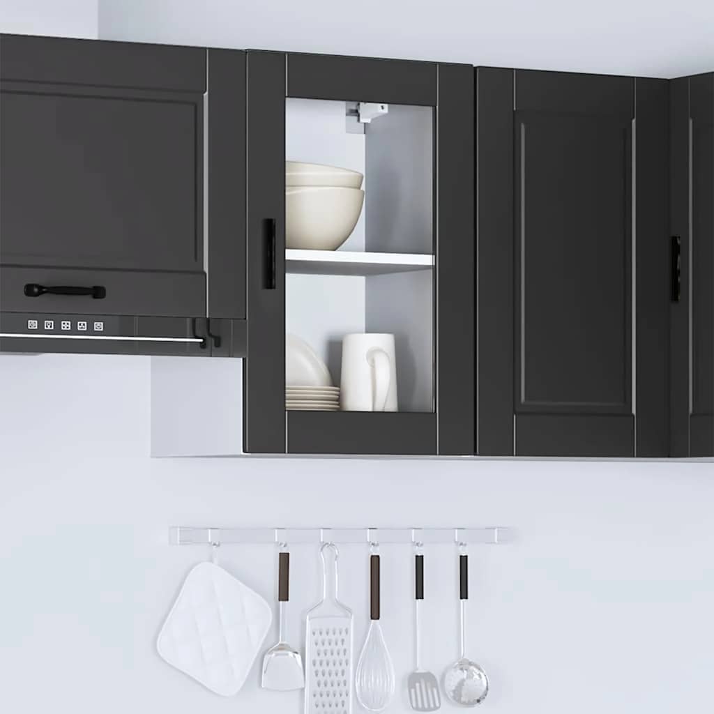 vidaXL Kitchen Wall Cabinet with Glass Door Porto Black 3