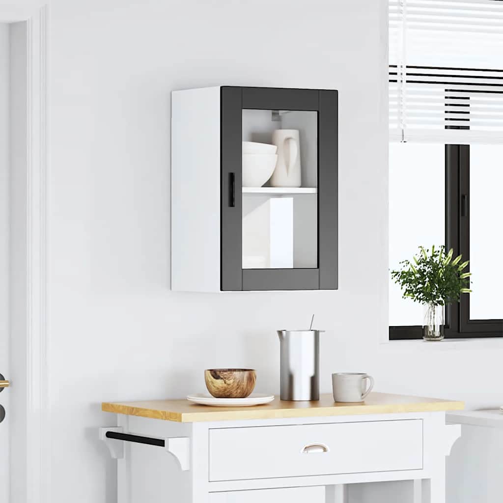 vidaXL Kitchen Wall Cabinet with Glass Door Porto Black 1