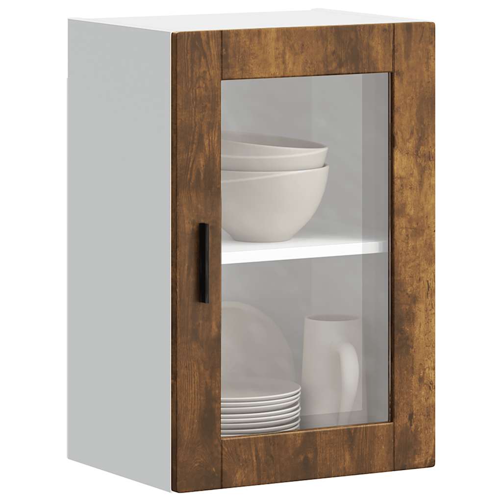 vidaXL Kitchen Wall Cabinet with Glass Door Porto Smoked Oak 4