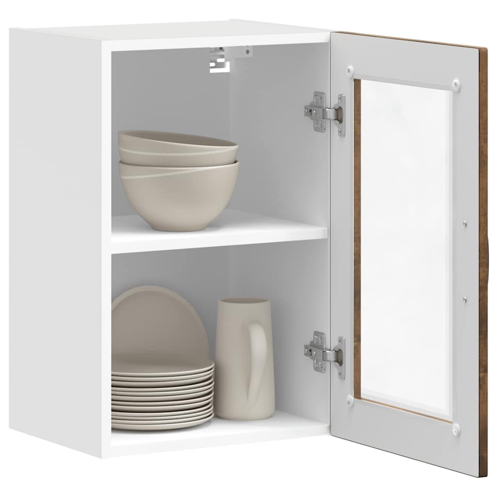 vidaXL Kitchen Wall Cabinet with Glass Door Porto Smoked Oak 5