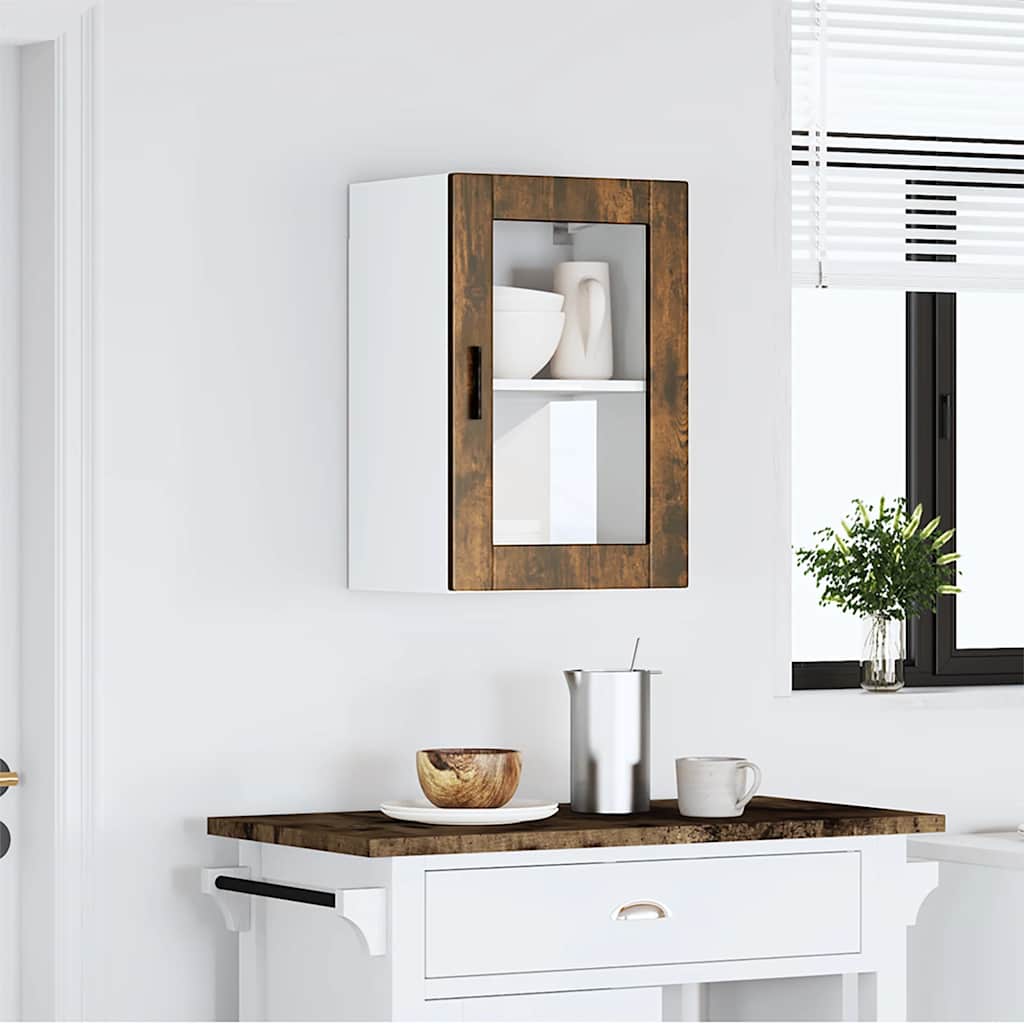 vidaXL Kitchen Wall Cabinet with Glass Door Porto Smoked Oak 1