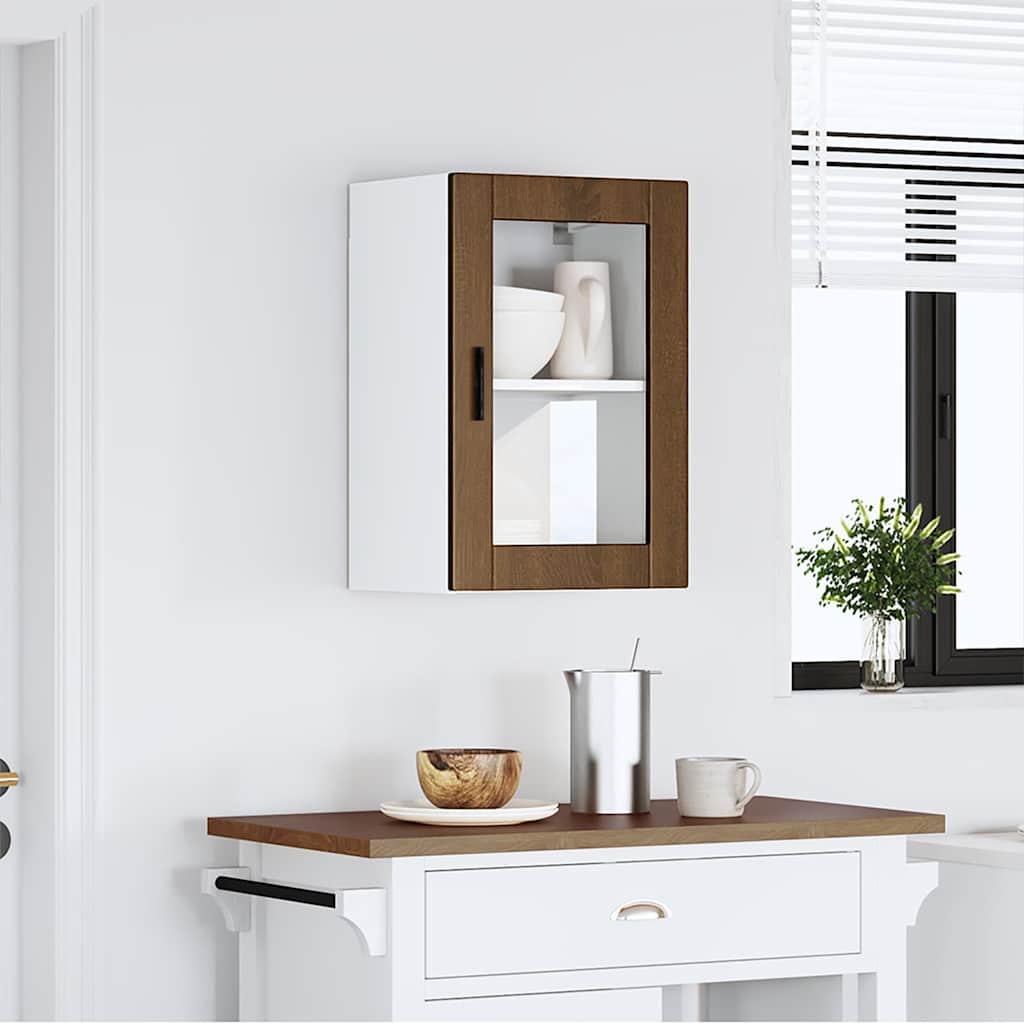 vidaXL Kitchen Wall Cabinet with Glass Door "Porto" Brown Oak