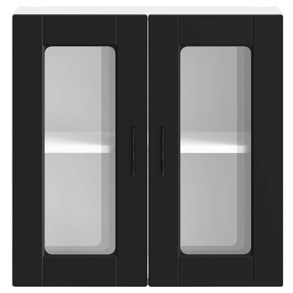 vidaXL Kitchen Wall Cabinet with Glass Door Porto Black 5