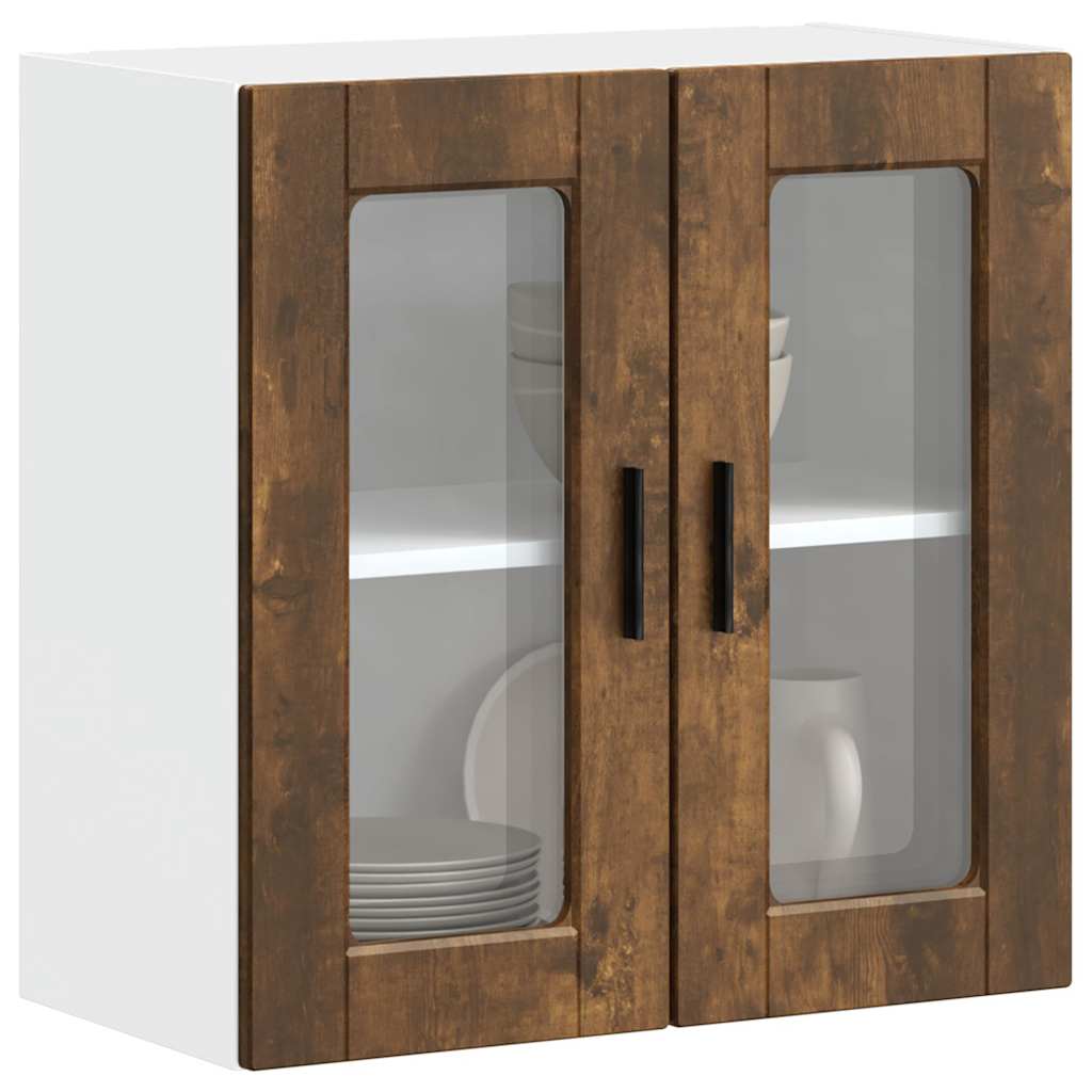 vidaXL Kitchen Wall Cabinet with Glass Door Porto Smoked Oak 4