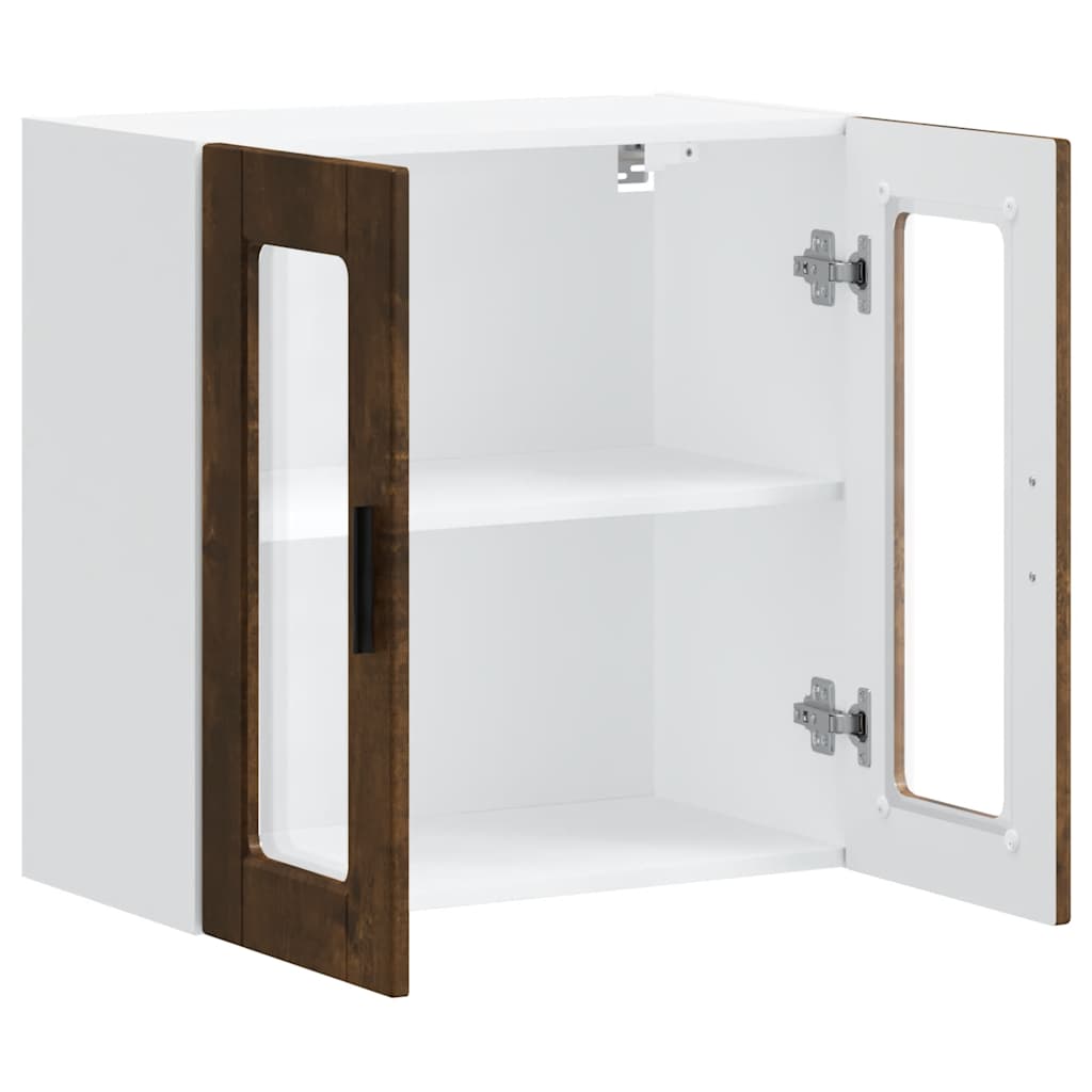 vidaXL Kitchen Wall Cabinet with Glass Door Porto Smoked Oak 5