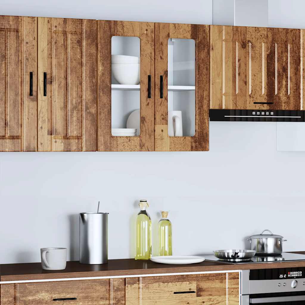 Kitchen Wall Cabinet with Glass Door "Porto" Old Wood 1x wall glass cabinet (2 doors) 60 cm wide 60 cm high