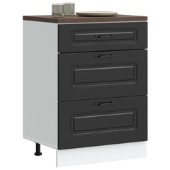 Kitchen Base Cabinet "Kalmar" Engineered Wood Black 1x bottom cabinet (3 drawers) 60 cm wide 81.5 cm high
