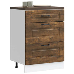 Kitchen Base Cabinet "Kalmar" Engineered Wood Smoked Oak 1x bottom cabinet (3 drawers) 60 cm wide 81.5 cm high