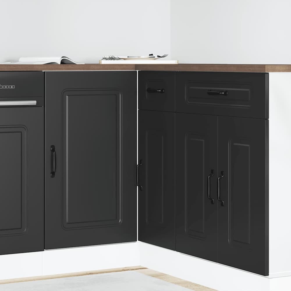 Kitchen Base Cabinet "Kalmar" Engineered Wood Black 1x corner bottom cabinet (1 door) 86 cm wide 81.5 cm high