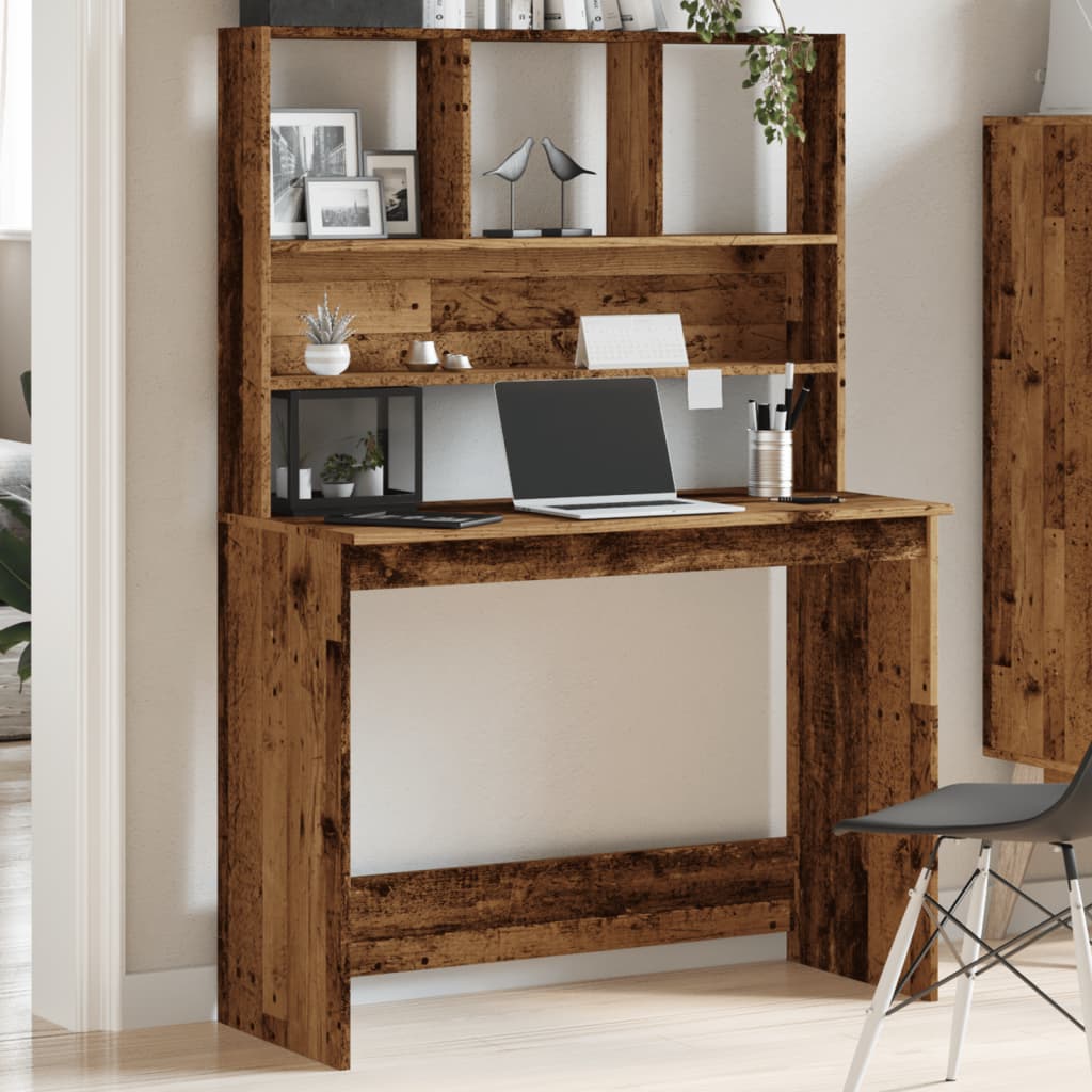 vidaXL Desk with Shelves Old Wood 102x45x148 cm Engineered Wood 3