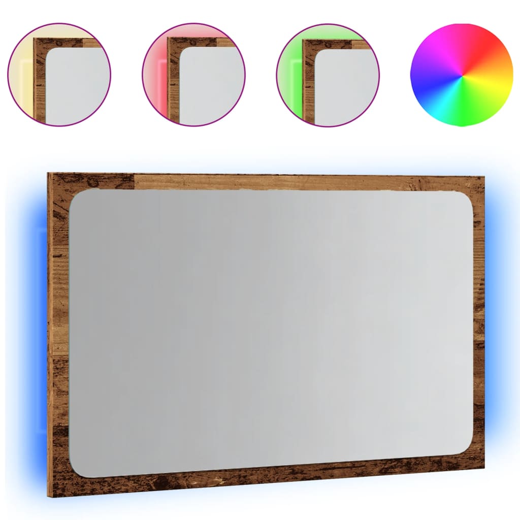 vidaXL Bathroom Mirror with LED Light Old Wood 60x8.5x38 cm 2