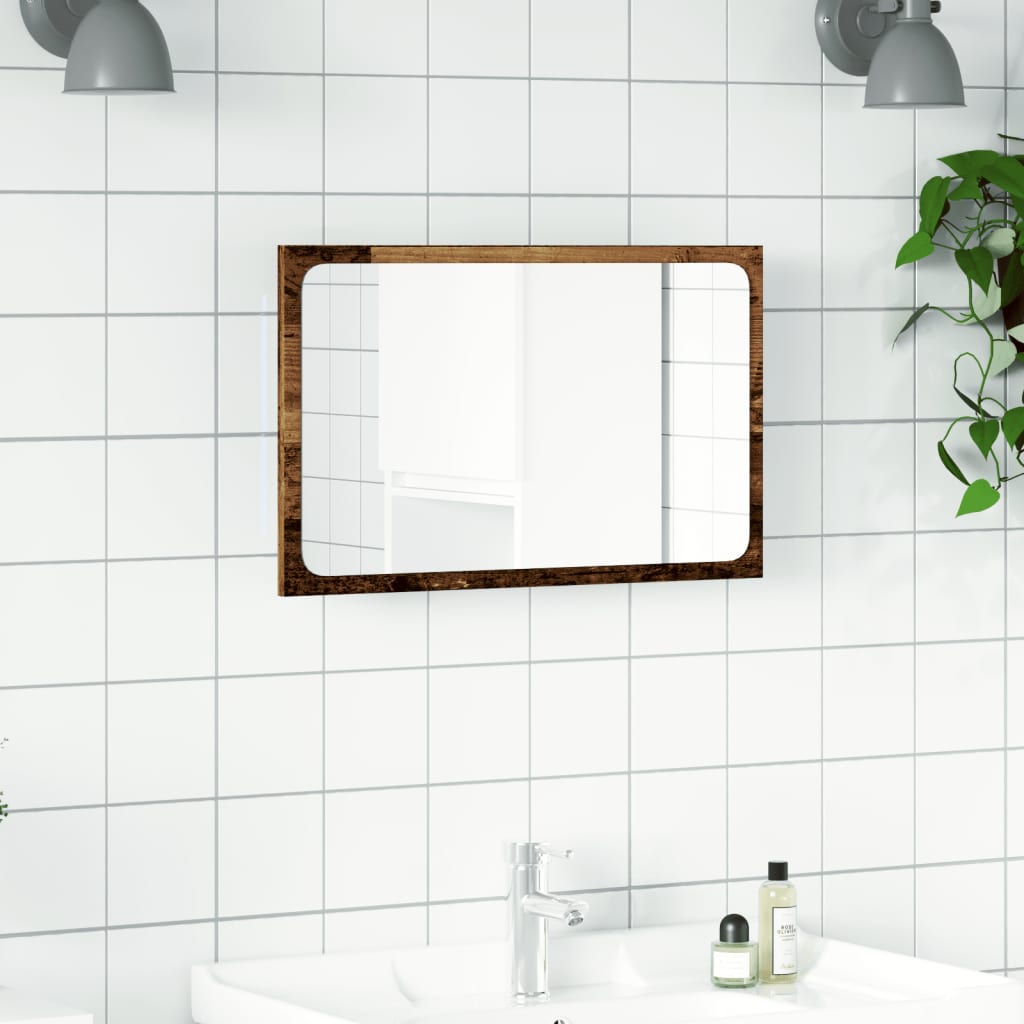 vidaXL Bathroom Mirror with LED Light Old Wood 60x8.5x38 cm 4