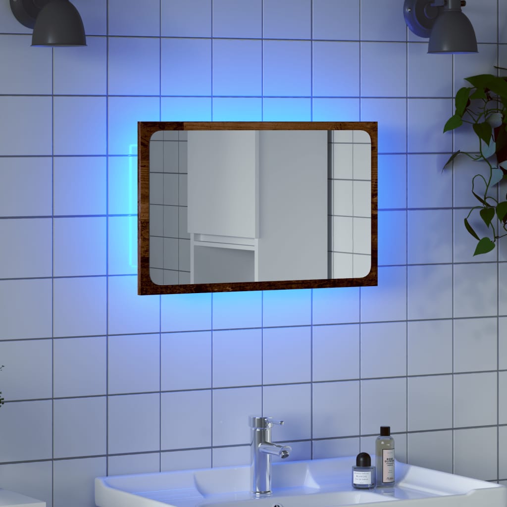 vidaXL Bathroom Mirror with LED Light Old Wood 60x8.5x38 cm 1