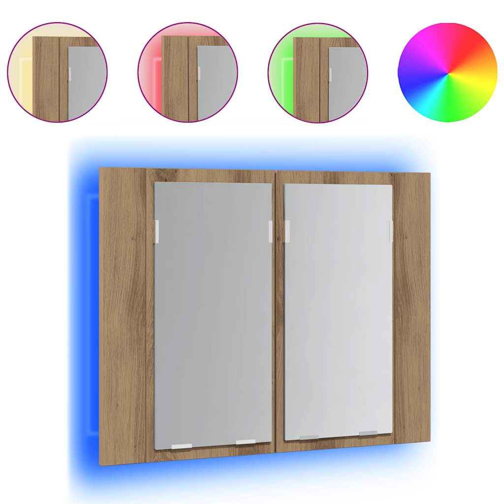 vidaXL LED Mirror Cabinet Artisan Oak 60x12x45 cm Engineered Wood 2