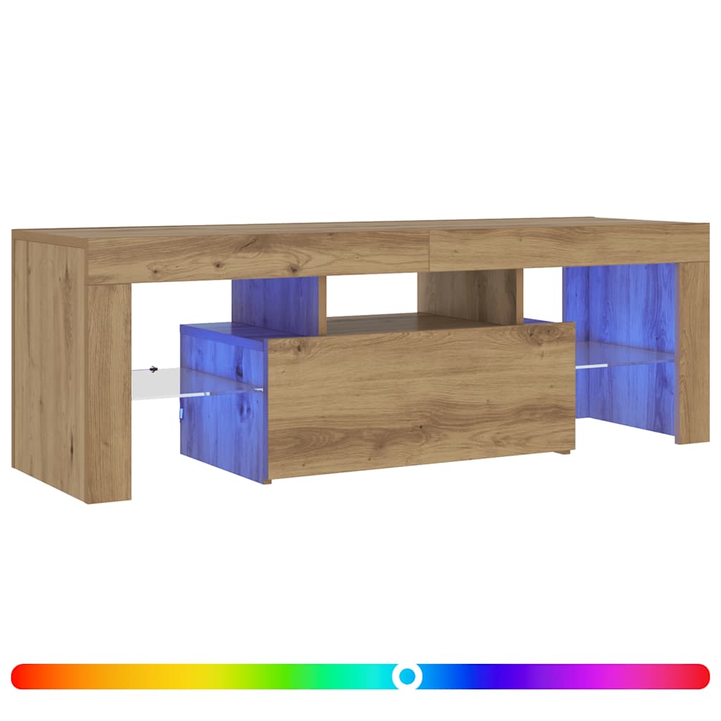 vidaXL TV Cabinet with LED Lights Artisan Oak 120x36.5x40 cm Engineered Wood 2