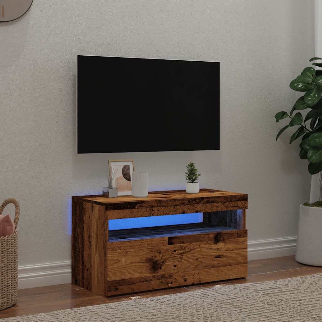 vidaXL TV Cabinet with LED Lights Old Wood 75x35x40 cm Engineered Wood 1