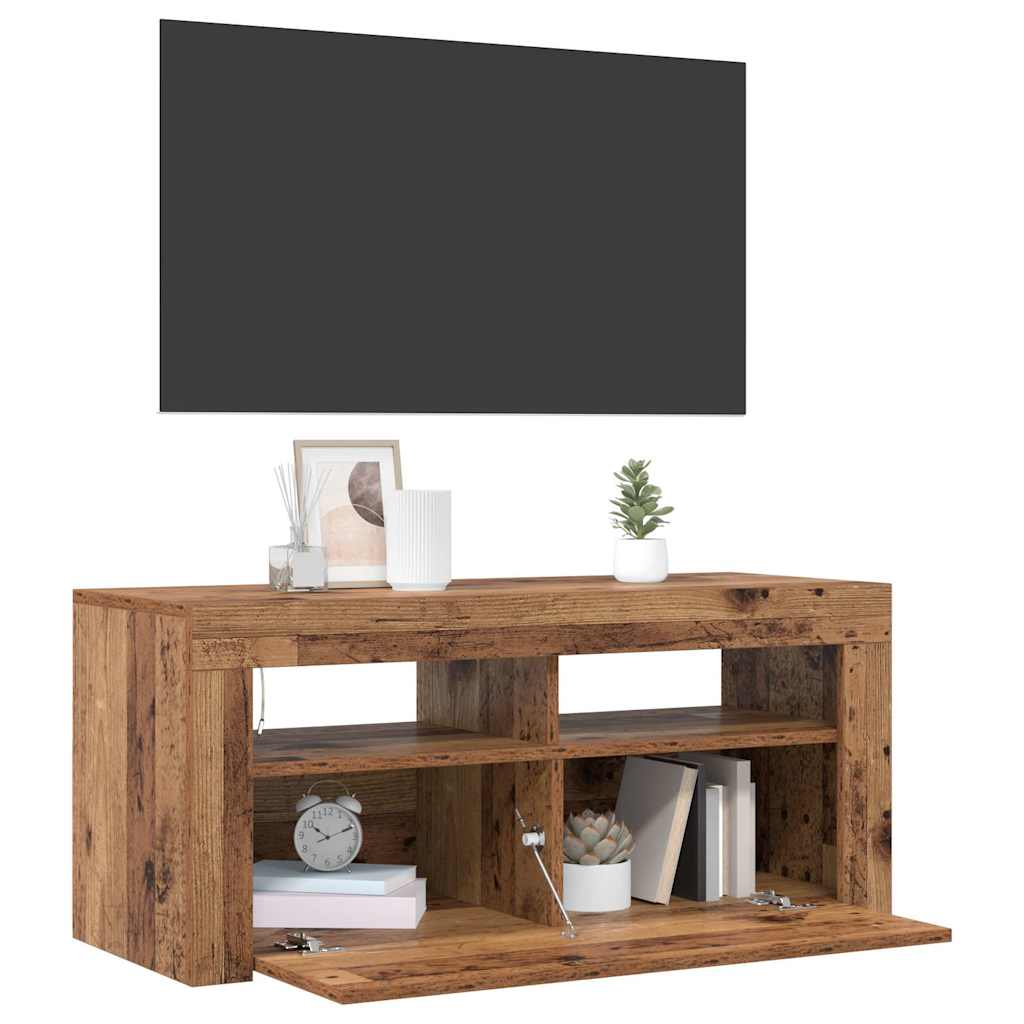 vidaXL TV Cabinet with LED Lights Old Wood 90x35x40 cm Engineered Wood 5