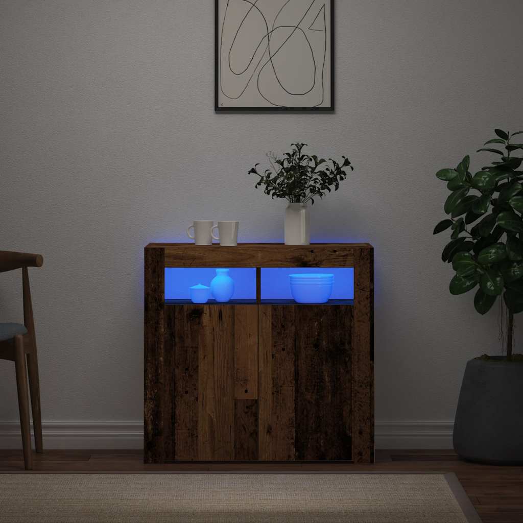 vidaXL Sideboard with LED Lights Old Wood 80x35x75 cm Engineered Wood 6