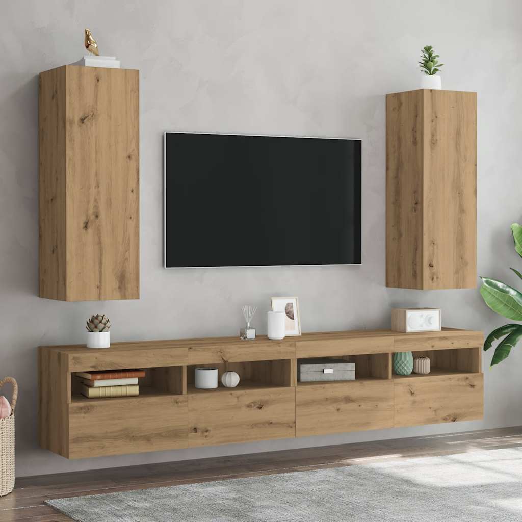 TV Cabinet Set 30.5x30x90 cm Engineered Wood 2 pcs Artisan oak