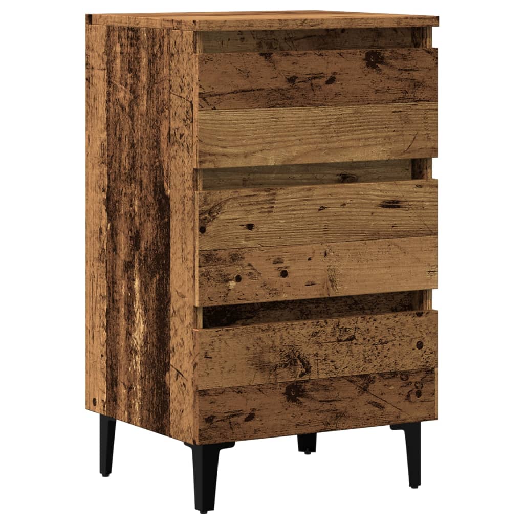 vidaXL Bed Cabinet with Metal Legs Old Wood 40x35x69 cm 2