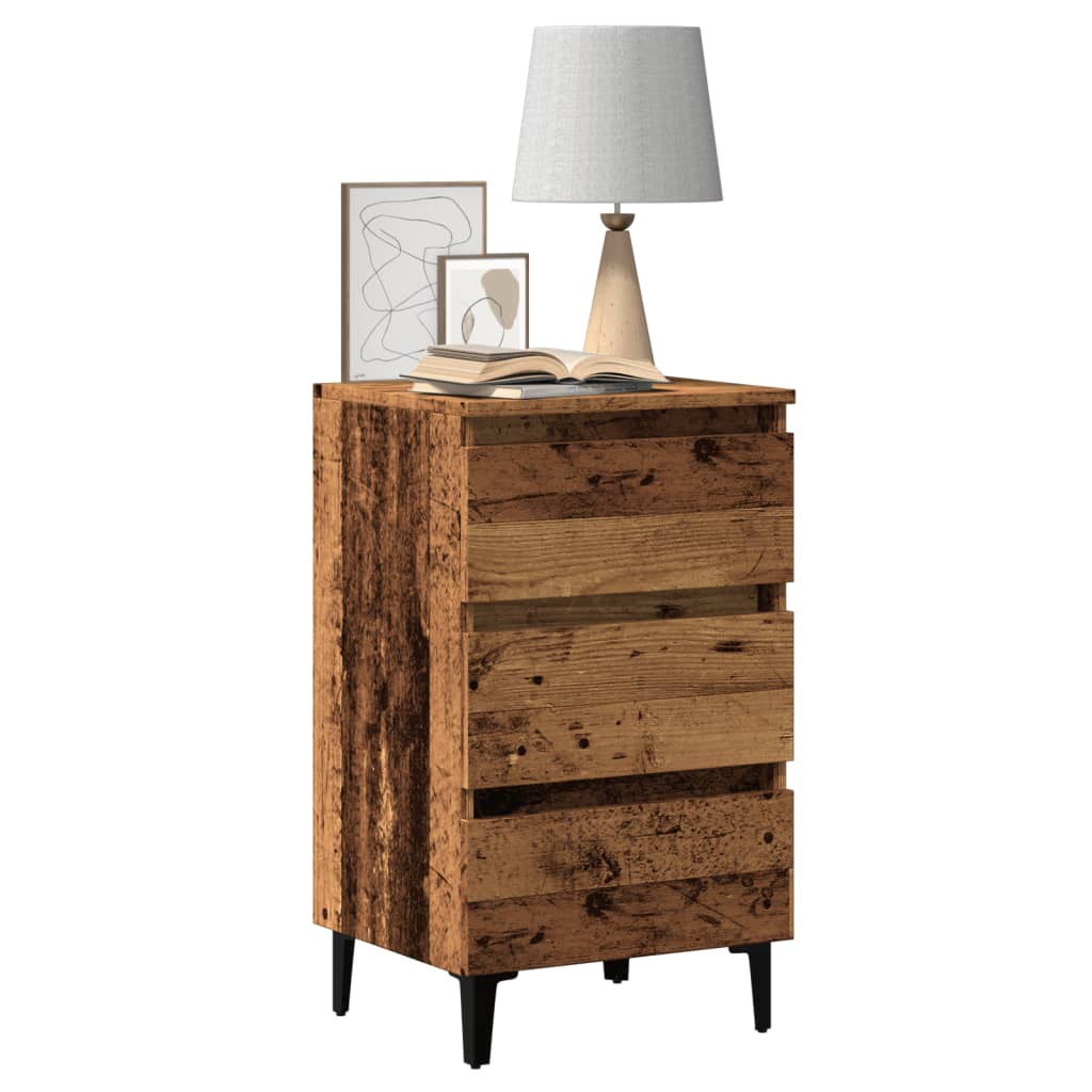 vidaXL Bed Cabinet with Metal Legs Old Wood 40x35x69 cm 1