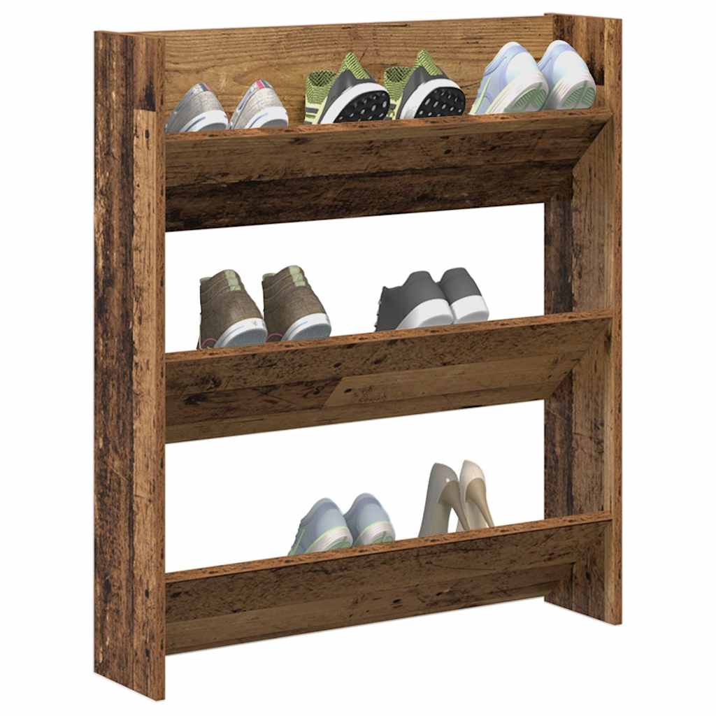 vidaXL Wall Shoe Cabinet Old Wood 80x18x90 cm Engineered Wood 4