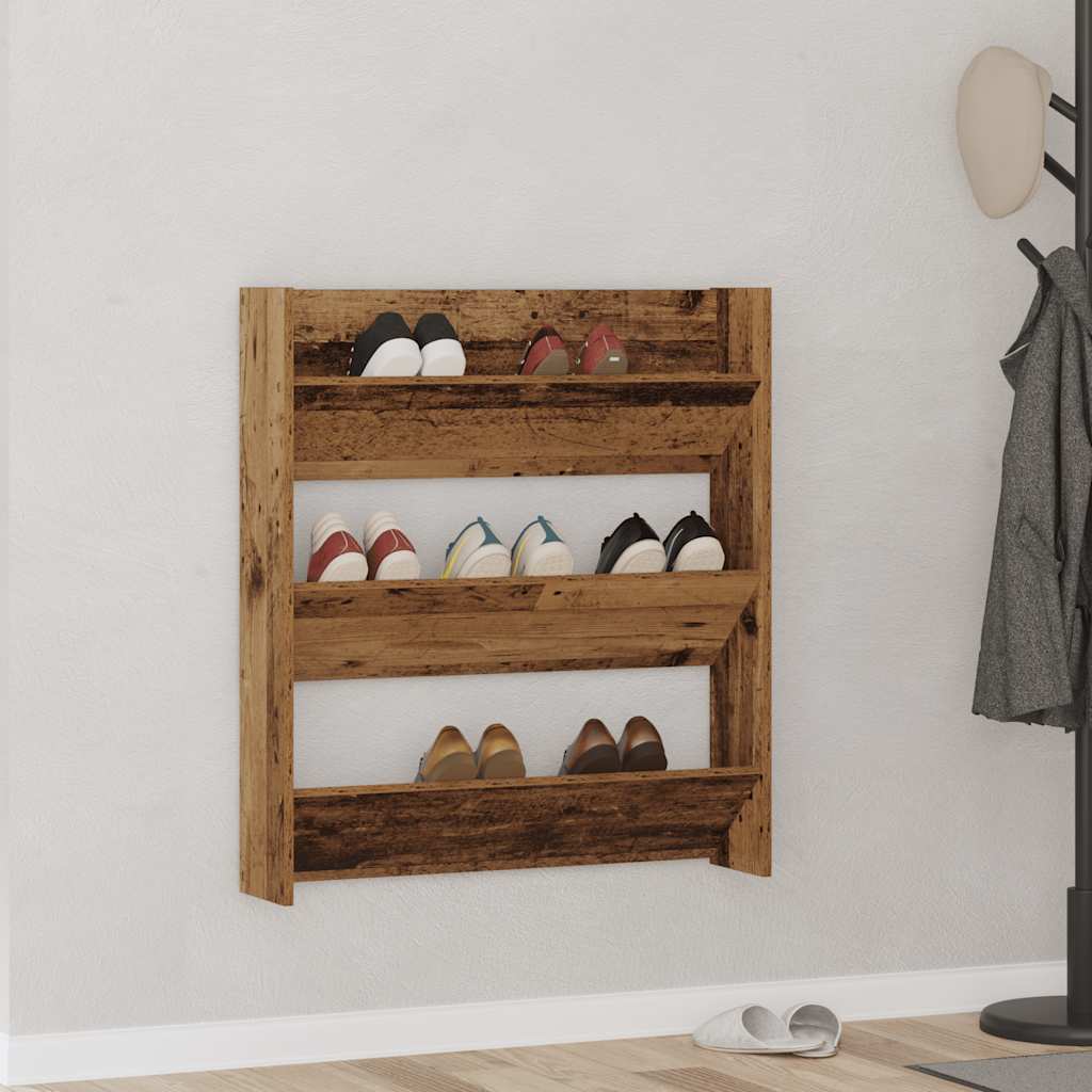 vidaXL Wall Shoe Cabinet Old Wood 80x18x90 cm Engineered Wood 1