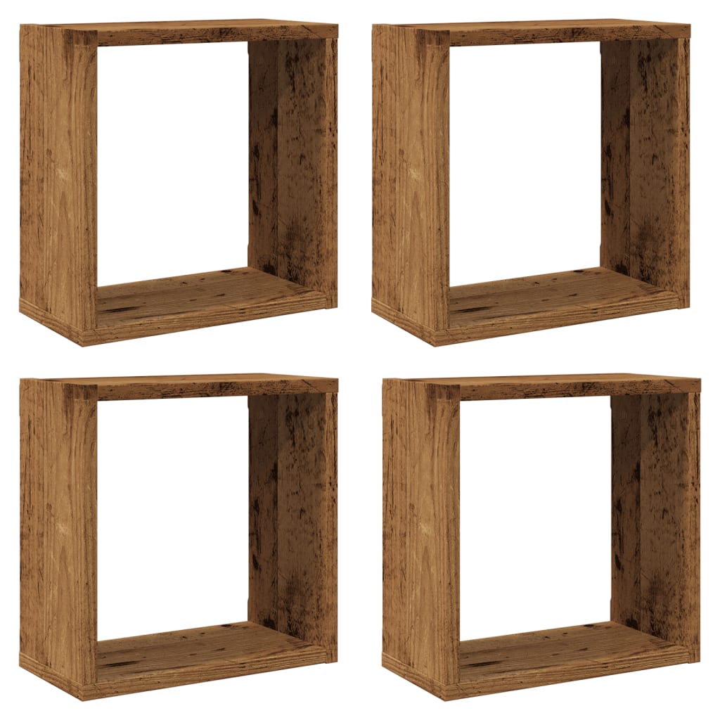 vidaXL Wall Cube Shelves 4 pcs Old Wood 30x15x30 cm Engineered Wood 2
