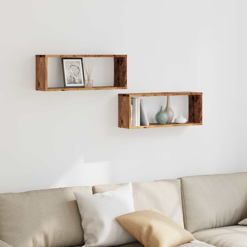 vidaXL Wall Cube Shelves 2 pcs Old Wood 60x15x23 cm Engineered Wood 3
