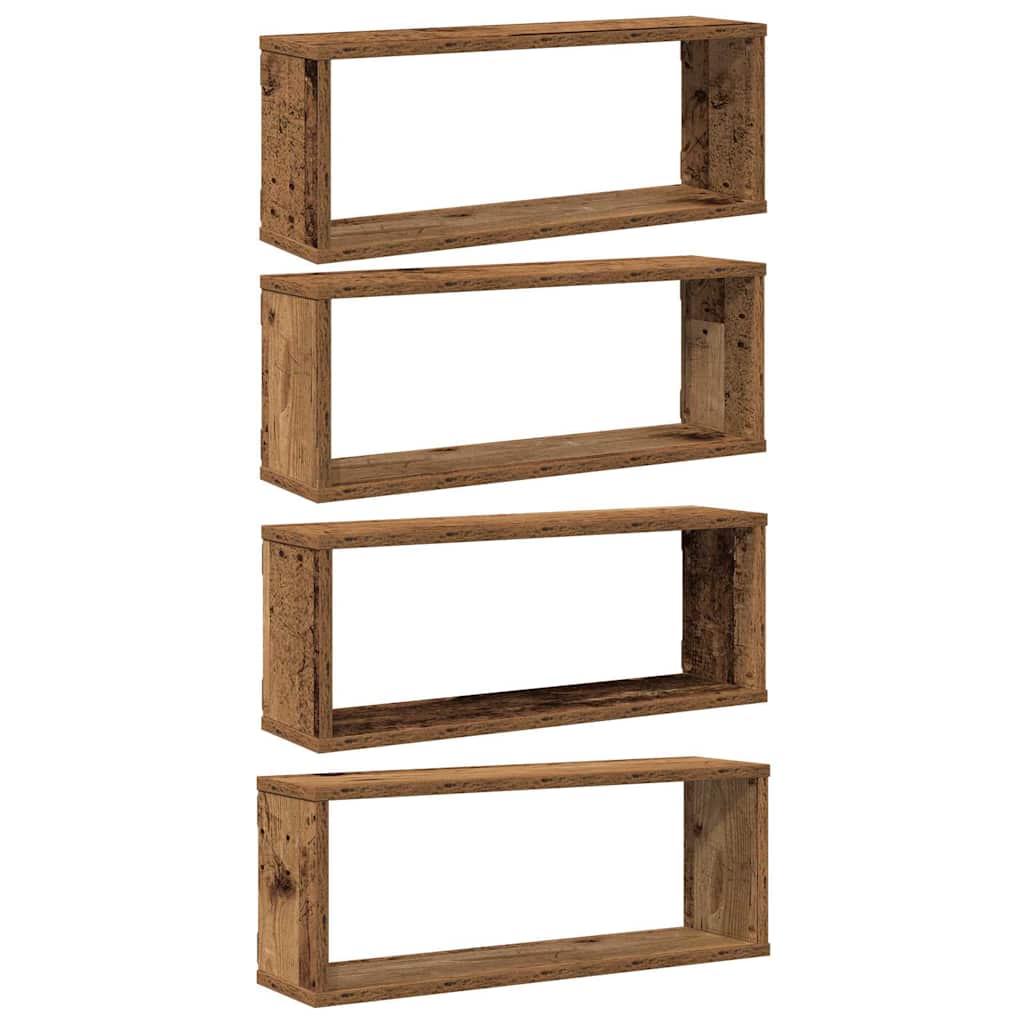 vidaXL Wall Cube Shelves 4 pcs Old Wood 60x15x23 cm Engineered Wood 2