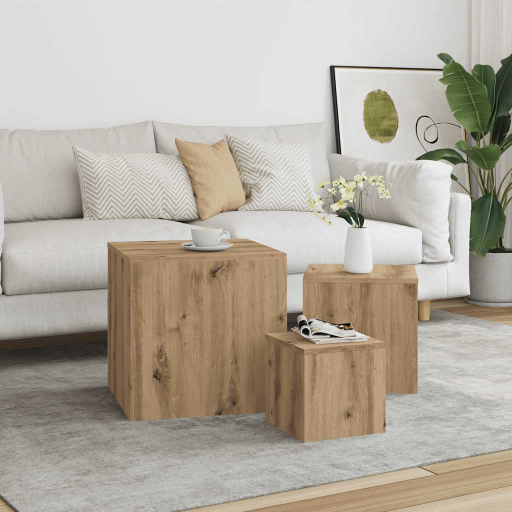 Side Tables 3 pcs Engineered Wood in Artisan Oak