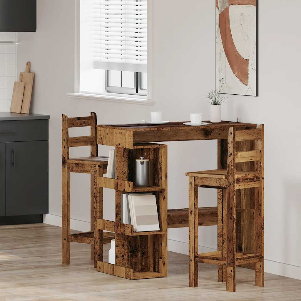 vidaXL Bar Table with Storage Rack Old Wood 100x48x101.5 cm 3