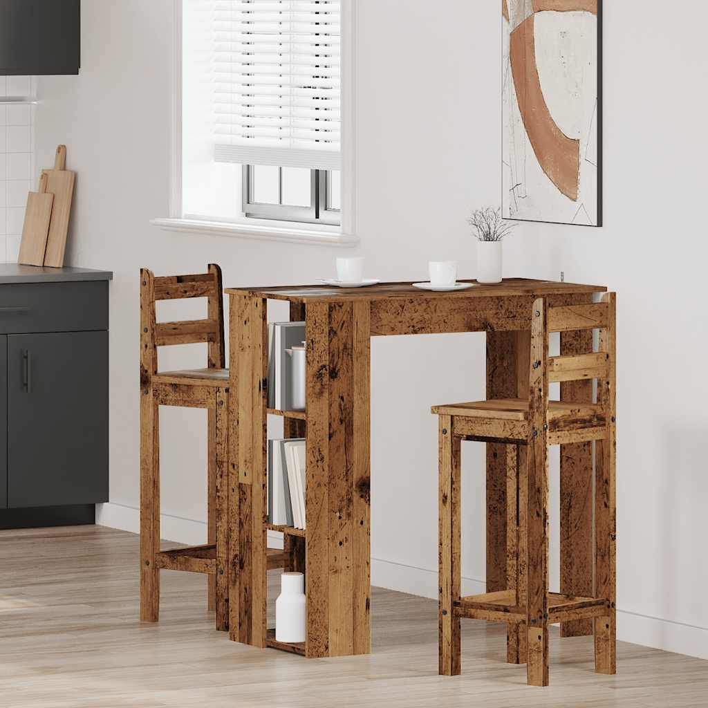 vidaXL Bar Table with Shelf Old Wood 102x50x103.5 cm Engineered Wood 3