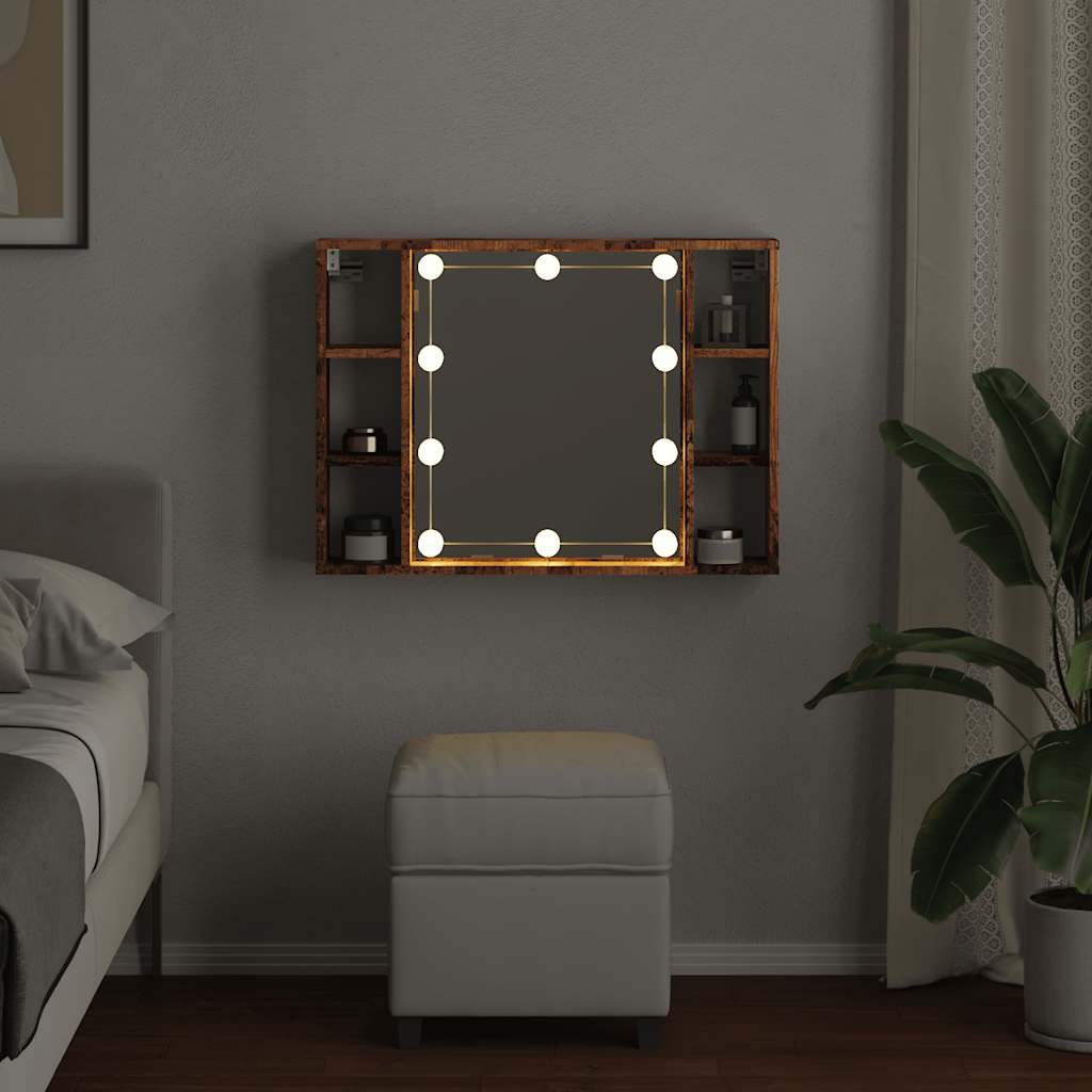 vidaXL Mirror Cabinet with LED Old Wood 76x15x55 cm Engineered Wood 4