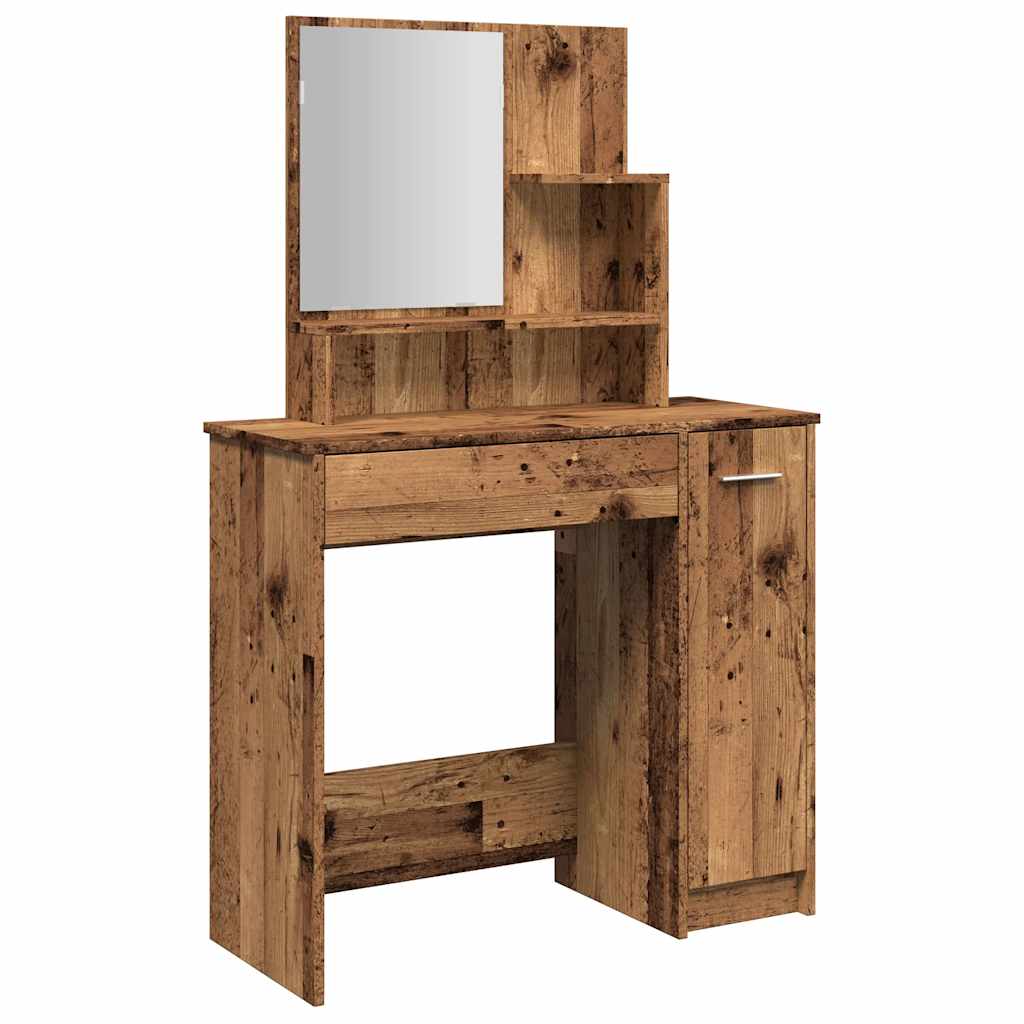 vidaXL Dressing Table with Mirror Old Wood 86.5x35x136 cm 2