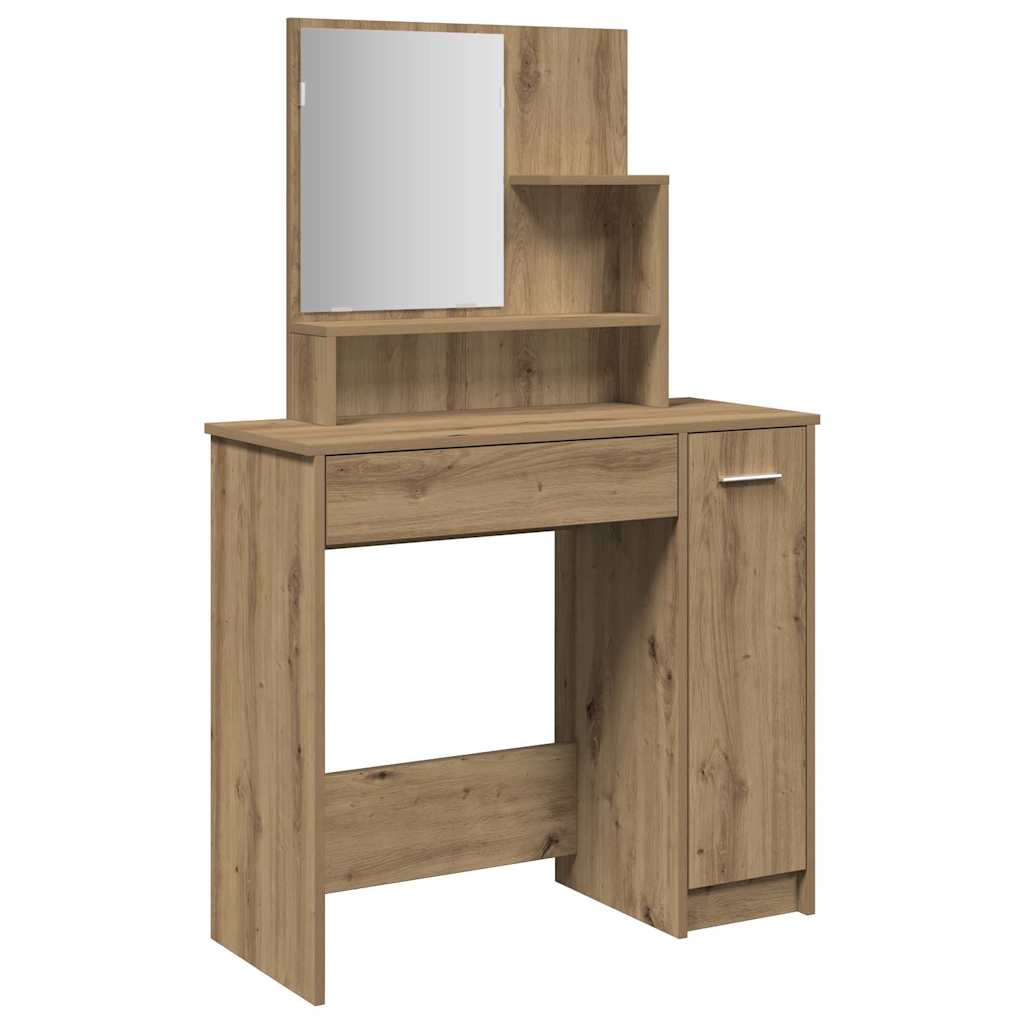 vidaXL Dressing Table with Mirror Artisan Oak 86.5x35x136 cm 2