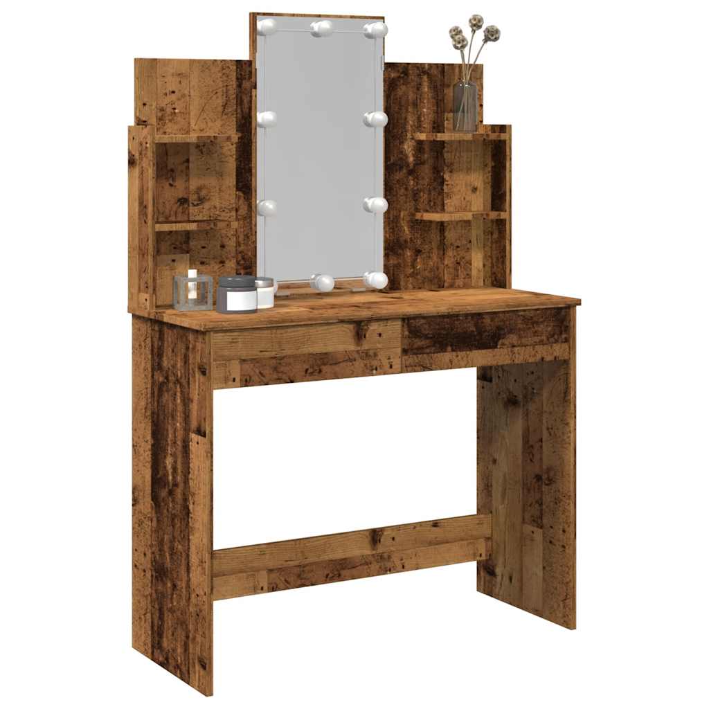 Dressing Table with LED Lights 96x40x142 cm Old wood