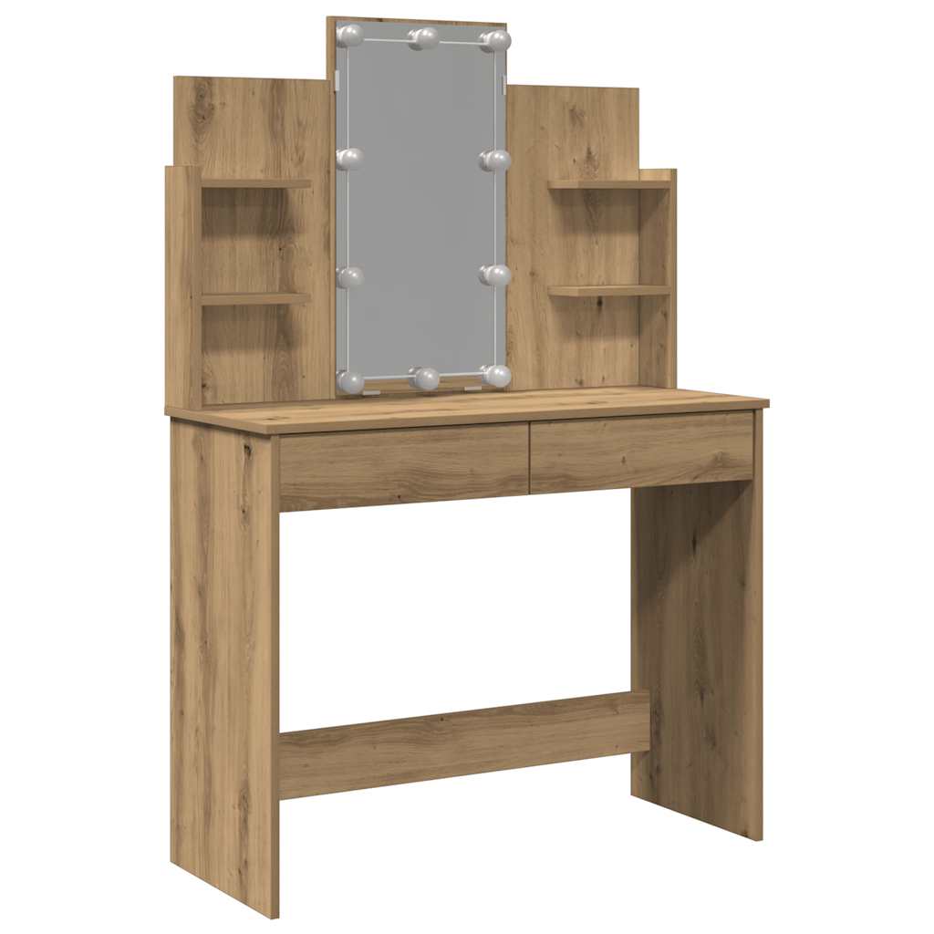 vidaXL Dressing Table with LED Lights Artisan Oak 96x40x142 cm 2
