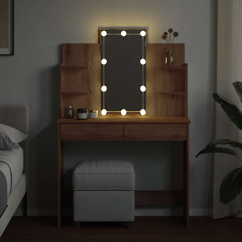 vidaXL Dressing Table with LED Lights Artisan Oak 96x40x142 cm 3