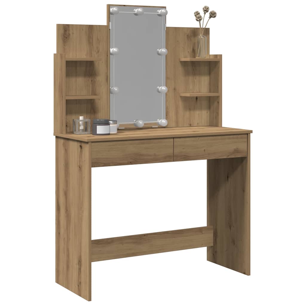 vidaXL Dressing Table with LED Lights Artisan Oak 96x40x142 cm 4