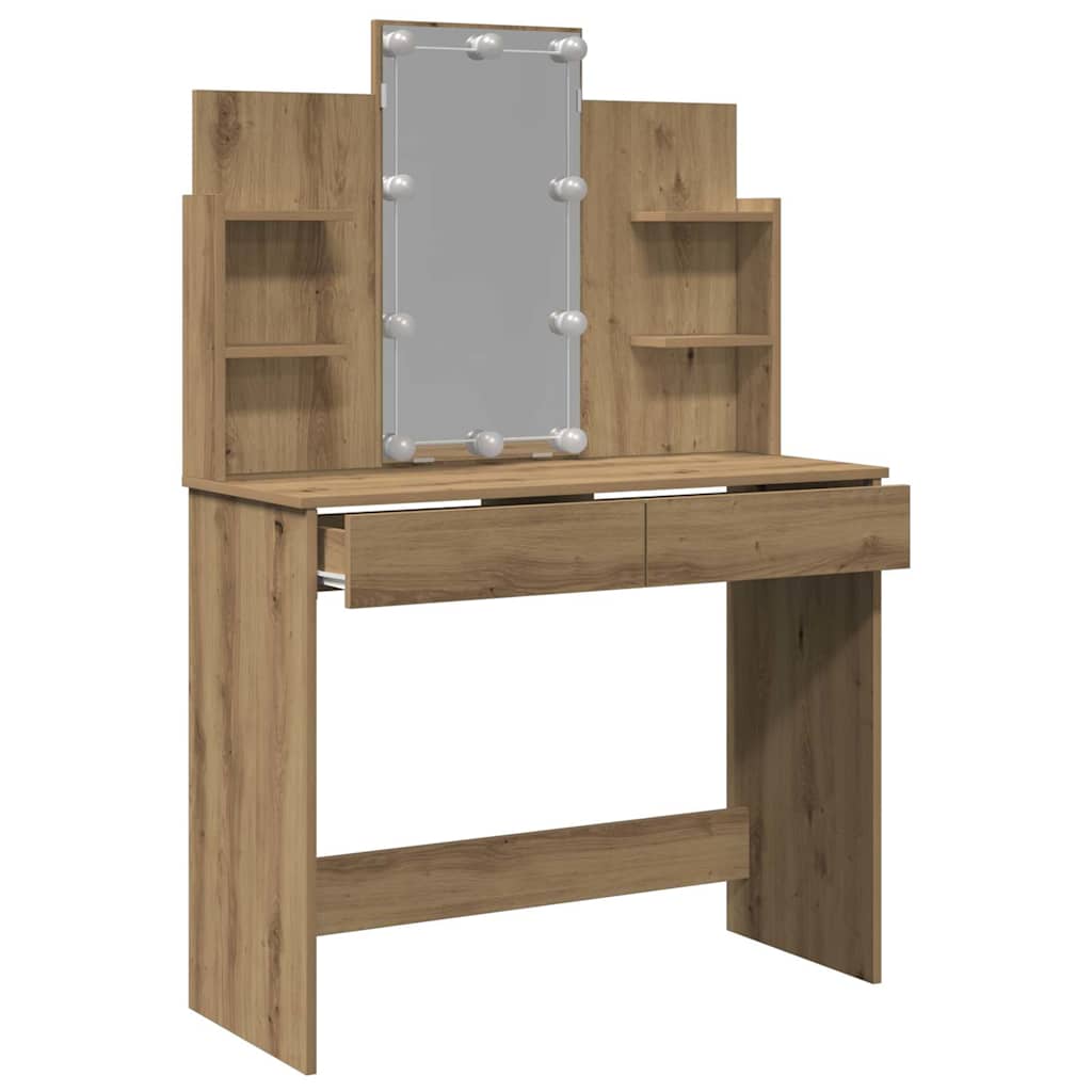 vidaXL Dressing Table with LED Lights Artisan Oak 96x40x142 cm 5