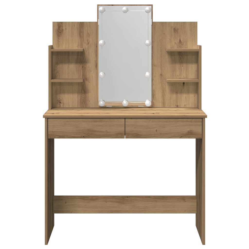 vidaXL Dressing Table with LED Lights Artisan Oak 96x40x142 cm 6