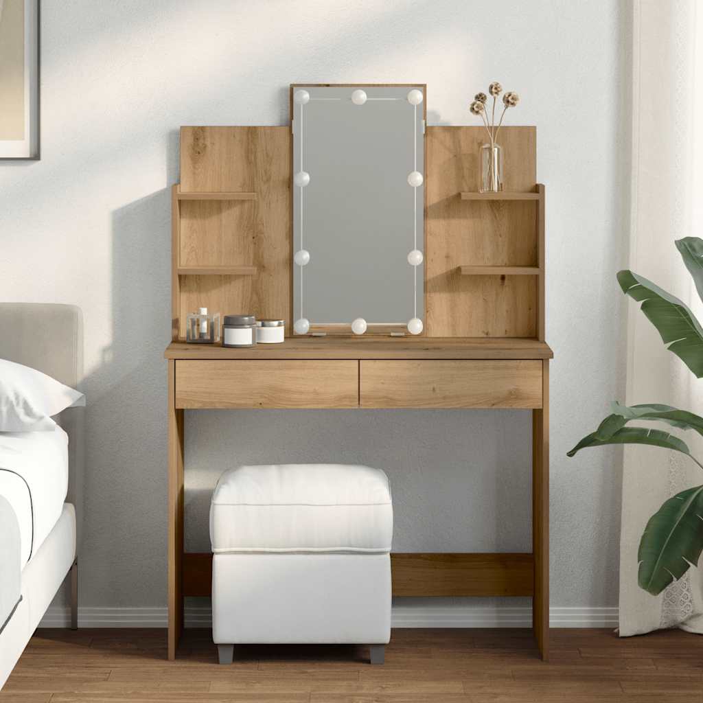 vidaXL Dressing Table with LED Lights Artisan Oak 96x40x142 cm 1