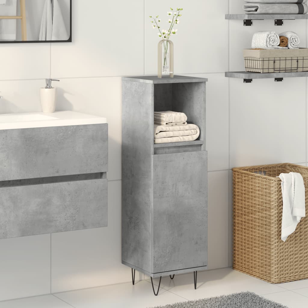 vidaXL Bathroom Cabinet Concrete Grey 30x30x100 cm Engineered Wood 3