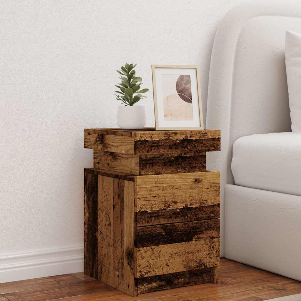 vidaXL Bedside Cabinet with LED Old Wood 35x39x55 cm Engineered Wood 3