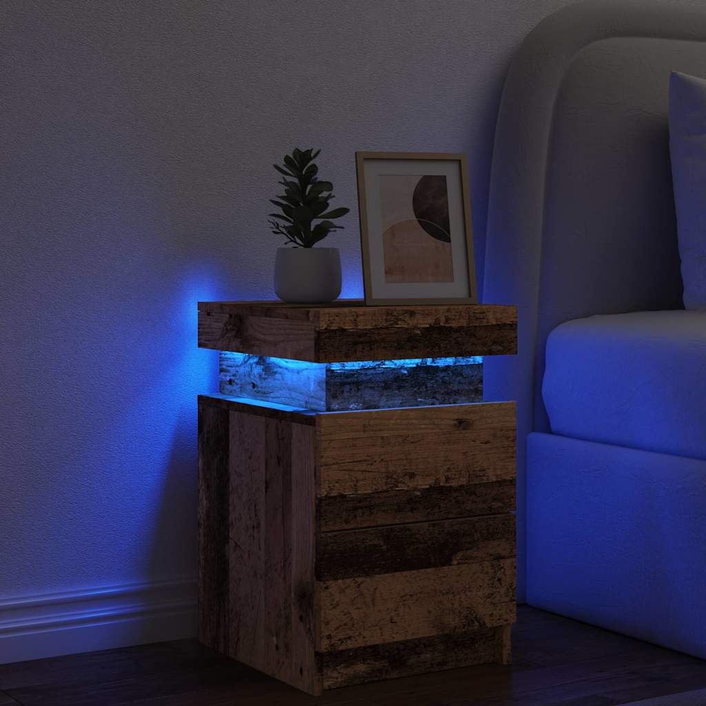 vidaXL Bedside Cabinet with LED Old Wood 35x39x55 cm Engineered Wood 1
