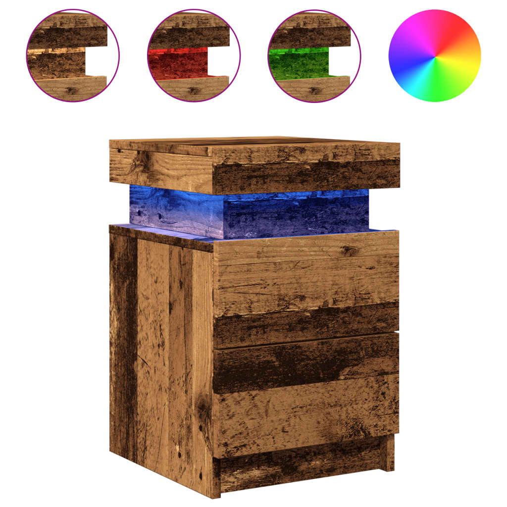 vidaXL Bedside Cabinets with LED 2 pcs Old Wood 35x39x55 cm Engineered Wood 2
