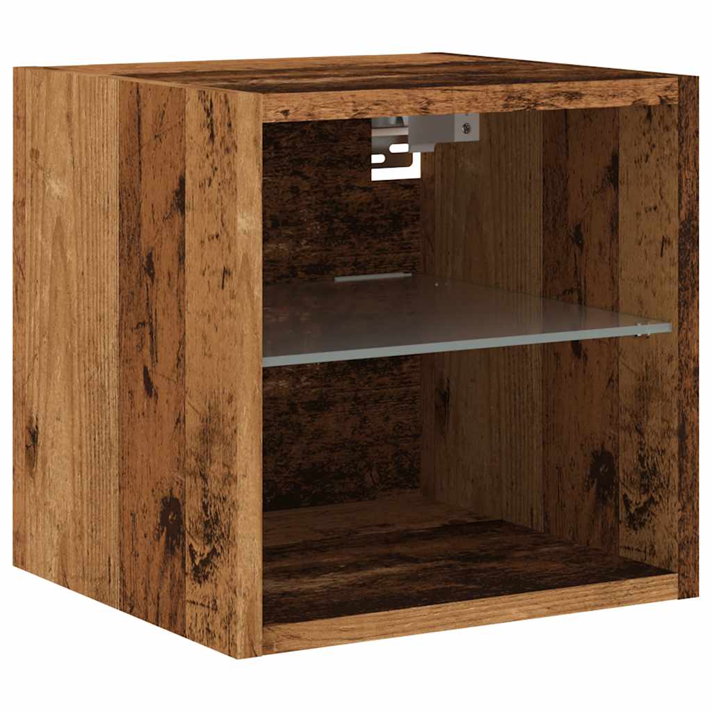 vidaXL TV Wall Cabinets with LED Lights 2 pcs Old Wood 30x28,5x30 cm 6