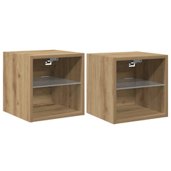 vidaXL TV Wall Cabinets with LED Lights 2 pcs Artisan Oak 30x28,5x30 cm 5